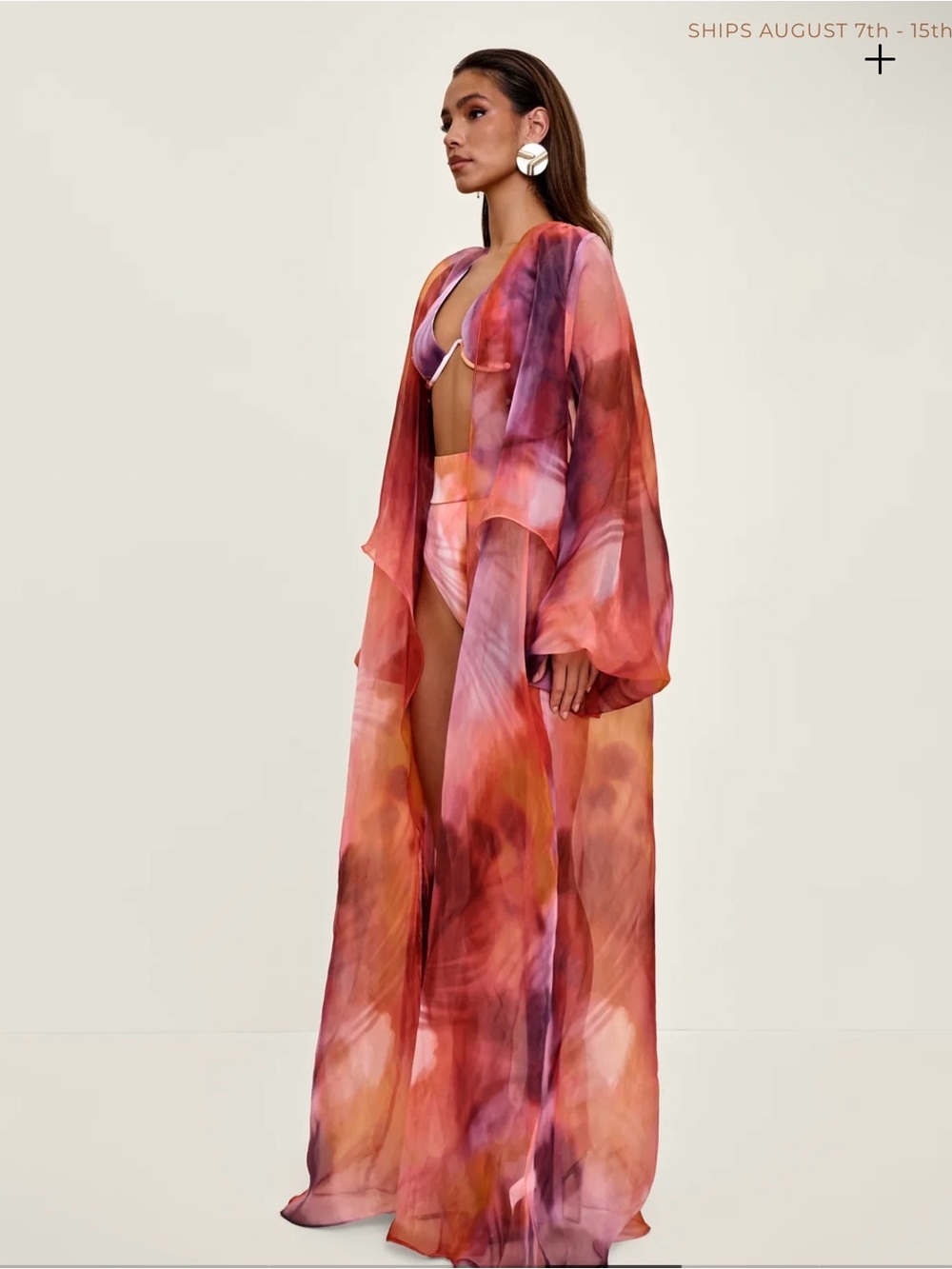 Andrea Iyamah Sheer Watercolor Maxi Kaftan in Pink and Purple - Picture 5 of 6